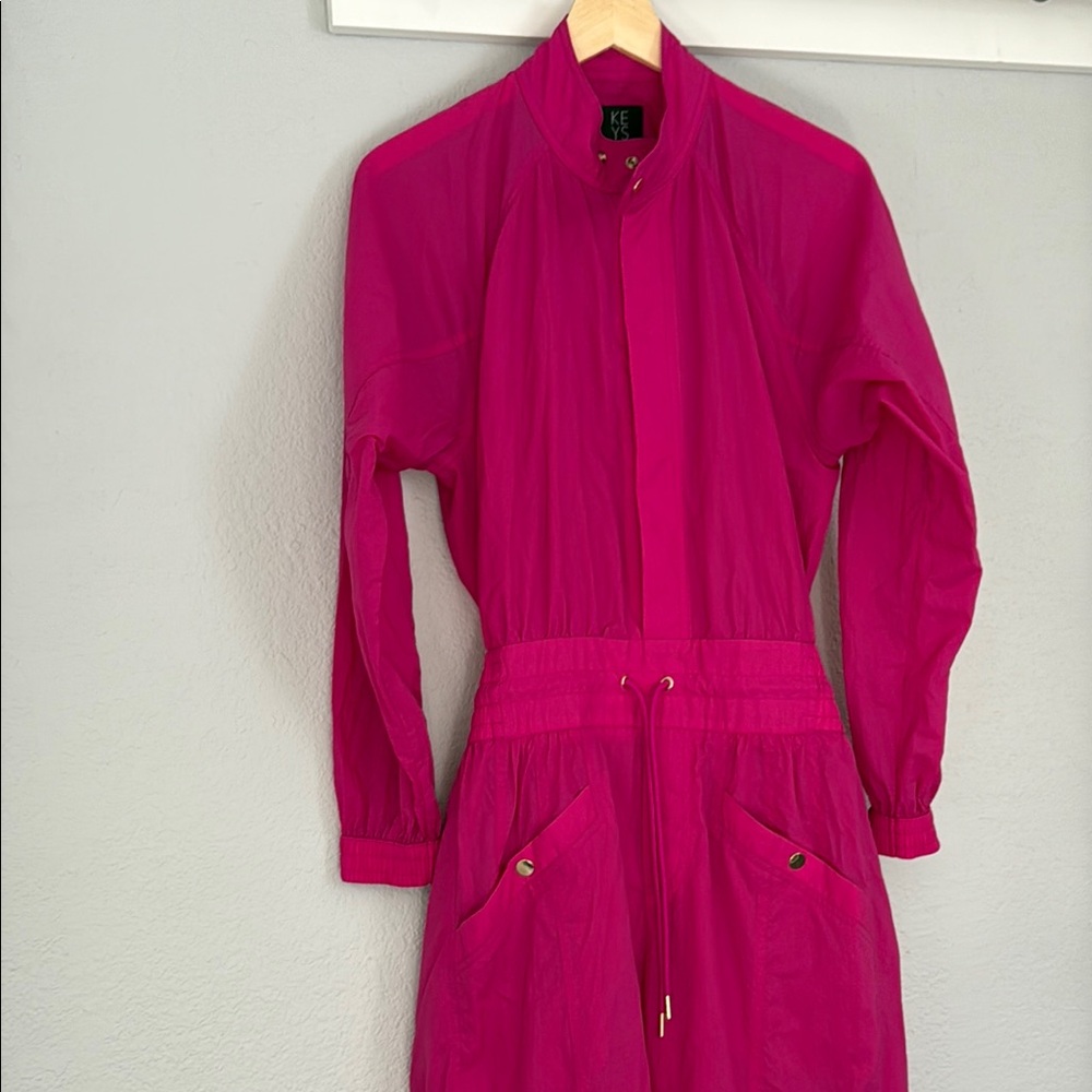Vibrant Pink Long-Sleeve Jumpsuit
